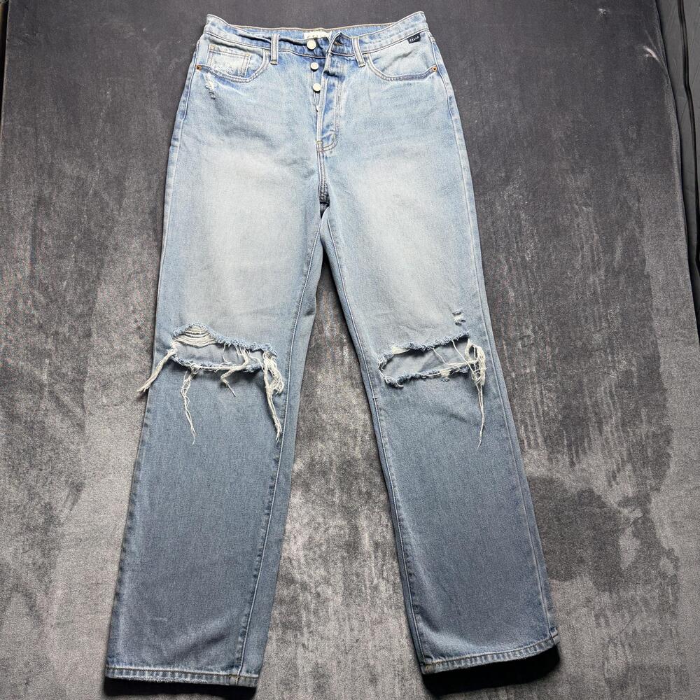 Cello Mom Jeans Juniors 11 Blue High Rise Relaxed Distressed Light Wash Denim